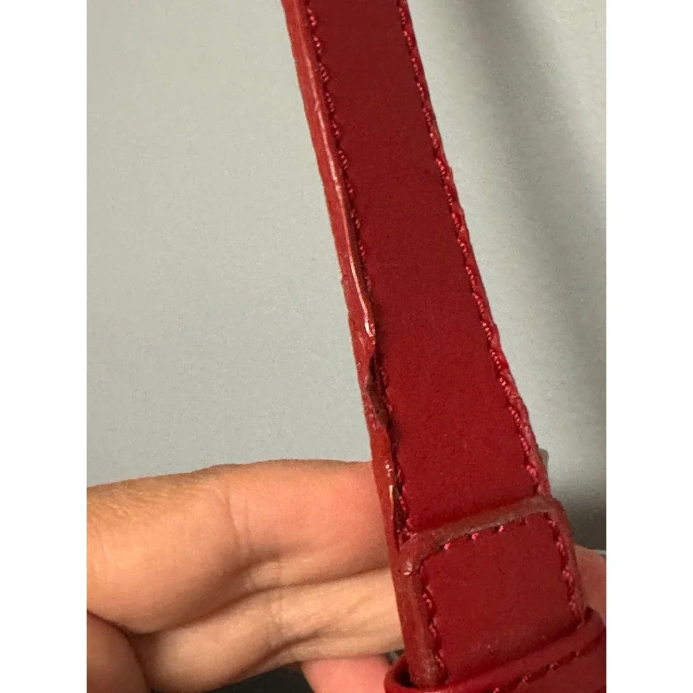 Spartina 449 Woven Linen Shoulder Bag Red Leather Black Patent Geometric Lattice